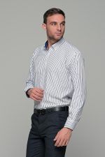 Λευκό πουκάμισο με μπλε ρίγα PAPARAZZI χωρίς Τσεπάκι - Classic Fit - Image 3