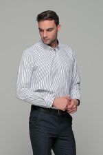 Λευκό πουκάμισο με μπλε ρίγα PAPARAZZI χωρίς Τσεπάκι - Classic Fit - Image 4