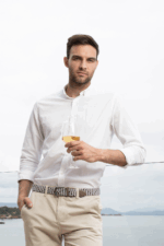 Λινό λευκό ανδρικό πουκάμισο - Slim Fit - Image 2