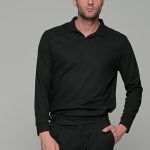 Μαύρη ανδρική μακρυμάνικη polo μπλούζα χωρίς κουμπιά