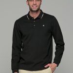 Μαύρη ανδρική μακρυμάνικη βαμβακερή μπλούζα πόλο MS με κουμπιά