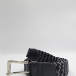 Πλεκτή δίχρωμη ελαστική ζώνη σε γκρι - μπλε χρώμα με μεταλλική αγκράφα