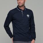 Μπλε navy ανδρική μακρυμάνικη βαμβακερή μπλούζα πόλο MS με κουμπιά