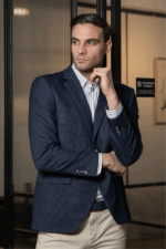 Γκρι-μπλε ανδρικό σακάκι με δίχρωμη πλέξη AM- slim fit - Image 2