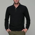 Μαύρη ανδρική μακρυμάνικη βελουτέ μπλούζα πόλο MS με κουμπιά