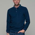 Μπλε ραφ ανδρική μακρυμάνικη βελουτέ μπλούζα πόλο MS με κουμπιά