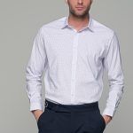 Ανδρικό λευκό πουκάμισο με print μπλε μικροσχέδιο – Slim Fit