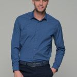 Ανδρικό μπλε ραφ πουκάμισο με print λευκό μικροσχέδιο – Slim Fit