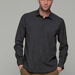Ανδρικό μαύρο πουκάμισο με print λευκό μικροσχέδιο – Slim Fit