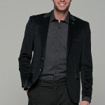 Μαύρο βελουτέ ανδρικό σακάκι AM- slim fit