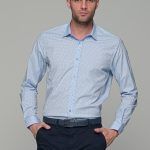 Ανδρικό σιέλ πουκάμισο με print μαύρο μικροσχέδιο – Slim Fit