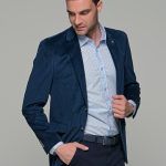 Μπλε βελουτέ ανδρικό σακάκι AM- slim fit