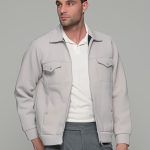 Λευκή - γκρι ανδρική jacket - ζακέτα  και φερμουάρ - slim fit