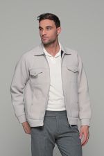 Λευκή - γκρι ανδρική jacket - ζακέτα  και φερμουάρ - slim fit