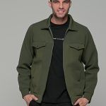 Χακί ανδρική jacket - ζακέτα  και φερμουάρ - slim fit