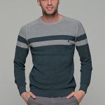 Δίχρωμο πράσινο-γκρι ανδρικό πουλόβερ Massaro