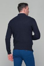 Μπλε ανδρικό Half Zipper πουλόβερ με πλέξη κοτσίδα Massaro - Image 7