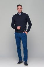 Μπλε ανδρικό Half Zipper πουλόβερ με πλέξη κοτσίδα Massaro - Image 6