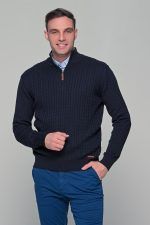 Μπλε ανδρικό Half Zipper πουλόβερ με πλέξη κοτσίδα Massaro