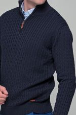 Μπλε ανδρικό Half Zipper πουλόβερ με πλέξη κοτσίδα Massaro - Image 2