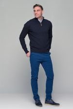 Μπλε ανδρικό Half Zipper πουλόβερ με πλέξη κοτσίδα Massaro - Image 4