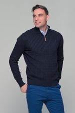 Μπλε ανδρικό Half Zipper πουλόβερ με πλέξη κοτσίδα Massaro - Image 3