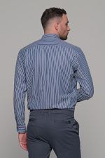 Γκρι μπλε πουκάμισο με λευκή ρίγα PAPARAZZI χωρίς Τσεπάκι - Classic Fit - Image 5