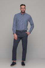 Γκρι μπλε πουκάμισο με λευκή ρίγα PAPARAZZI χωρίς Τσεπάκι - Classic Fit - Image 7