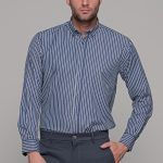 Γκρι μπλε πουκάμισο με λευκή ρίγα PAPARAZZI χωρίς Τσεπάκι - Classic Fit