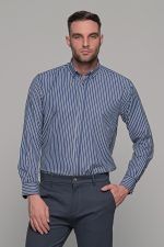 Γκρι μπλε πουκάμισο με λευκή ρίγα PAPARAZZI χωρίς Τσεπάκι - Classic Fit