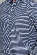 Γκρι μπλε πουκάμισο με λευκή ρίγα PAPARAZZI χωρίς Τσεπάκι - Classic Fit - Image 2