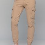 Μπεζ καλοκαιρινό ανδρικό Cargo παντελόνι με τσέπες και λάστιχο - Slim Fit