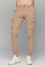 Μπεζ καλοκαιρινό ανδρικό Cargo παντελόνι με τσέπες και λάστιχο - Slim Fit