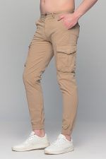 Μπεζ καλοκαιρινό ανδρικό Cargo παντελόνι με τσέπες και λάστιχο - Slim Fit - Image 3