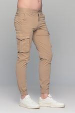Μπεζ καλοκαιρινό ανδρικό Cargo παντελόνι με τσέπες και λάστιχο - Slim Fit - Image 4