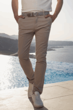 Καλοκαιρινό Ανδρικό Παντελόνι Chino Γκρι-Μπεζ MASSARO - Slim fit - Image 2