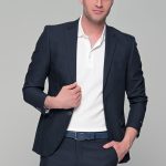 Μπλε navy ανδρικό βαμβακερό σακάκι casual - slim fit