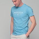 Γαλάζιο κοντομάνικο t-shirt ανδρικό με στάμπα "MONACO"