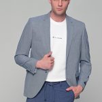 Γκρι σιελ ανδρικό καλοκαιρινό σακάκι με δίχρωμη πλέξη AM- slim fit