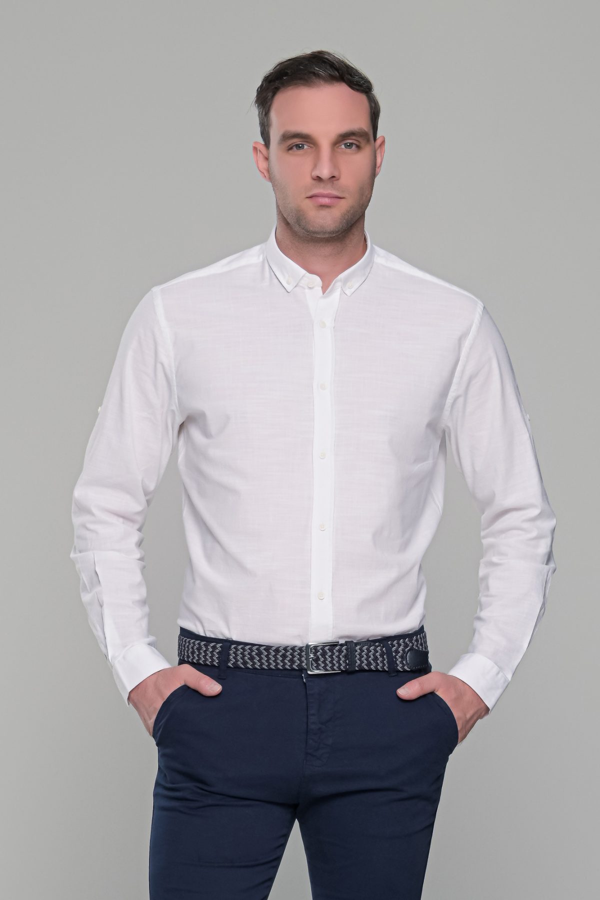 Λινό λευκό ανδρικό πουκάμισο - Slim Fit - Image 4