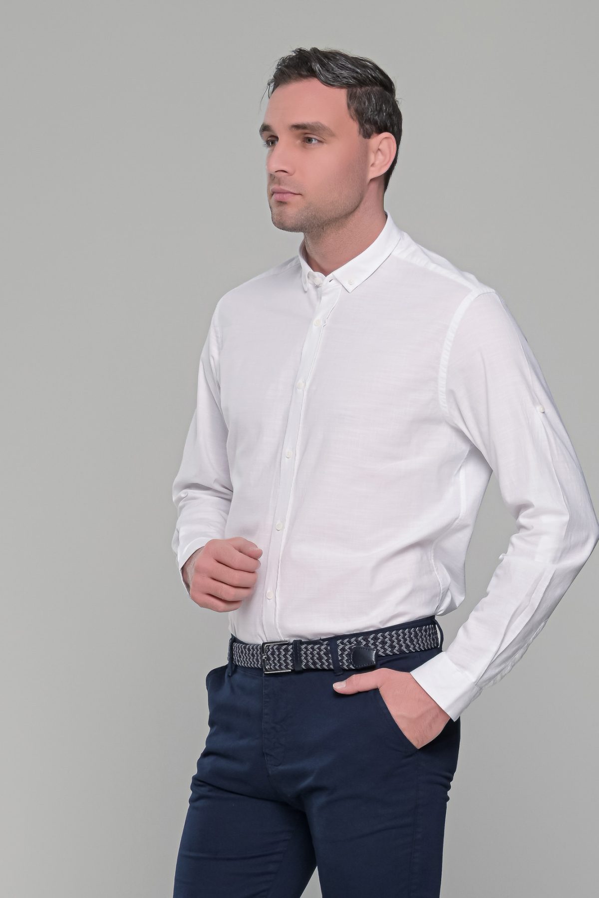 Λινό λευκό ανδρικό πουκάμισο - Slim Fit - Image 3