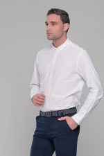 Λινό λευκό ανδρικό πουκάμισο - Slim Fit - Image 3