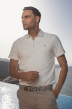 Λευκό ανδρικό Πόλο μπλουζάκι MS με φερμουάρ στο στήθος – Slim Fit - Image 2