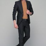 Μαύρο ανδρικό βαμβακερό κοστούμι σετ- slim fit