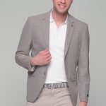 Μπεζ ανδρικό καλοκαιρινό σακάκι με σχέδιο στην ύφανση AM- slim fit