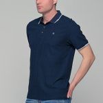 Μπλε ανδρικό Πόλο μπλουζάκι  MS σχέδιο ριγέ στο ύφασμα – Slim Fit