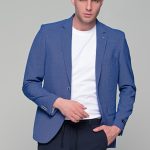 Μπλε ραφ ανδρικό καλοκαιρινό σακάκι με δίχρωμη πλέξη AM- slim fit