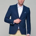 Μπλε ανδρικό καλοκαιρινό σακάκι με δίχρωμη πλέξη AM- slim fit