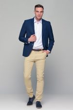 Μπλε ανδρικό καλοκαιρινό σακάκι με δίχρωμη πλέξη AM- slim fit - Image 6