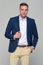 Μπλε ανδρικό καλοκαιρινό σακάκι με δίχρωμη πλέξη AM- slim fit - Image 5
